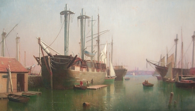 Whaleship Niger in New Bedford Harbor, painting by Lemuel D. Eldred